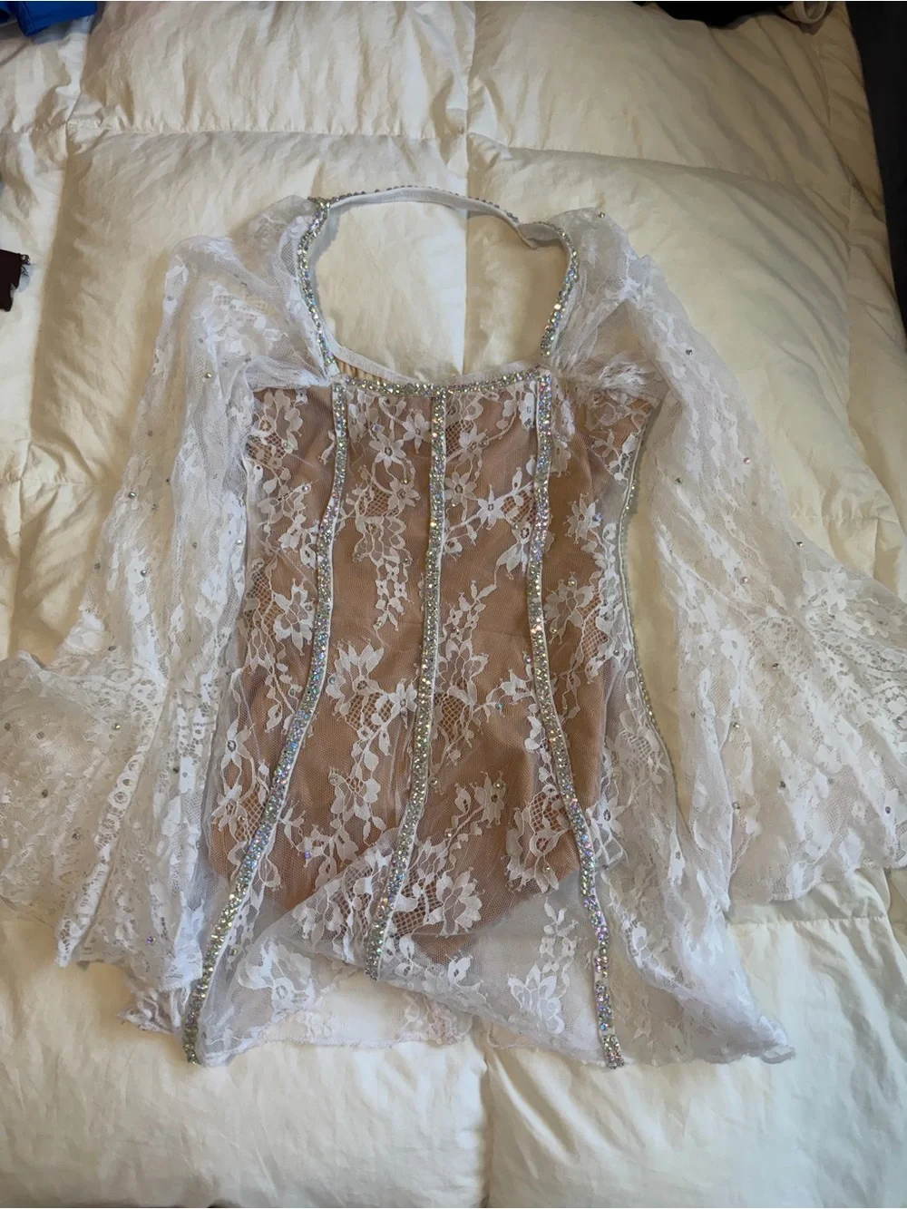 White Lace Sheer Halter Chemise with Beaded Trim